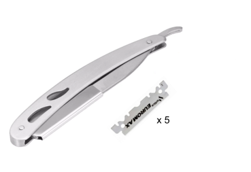 Składana, stalowa brzytwa z wymiennymi żyletkami